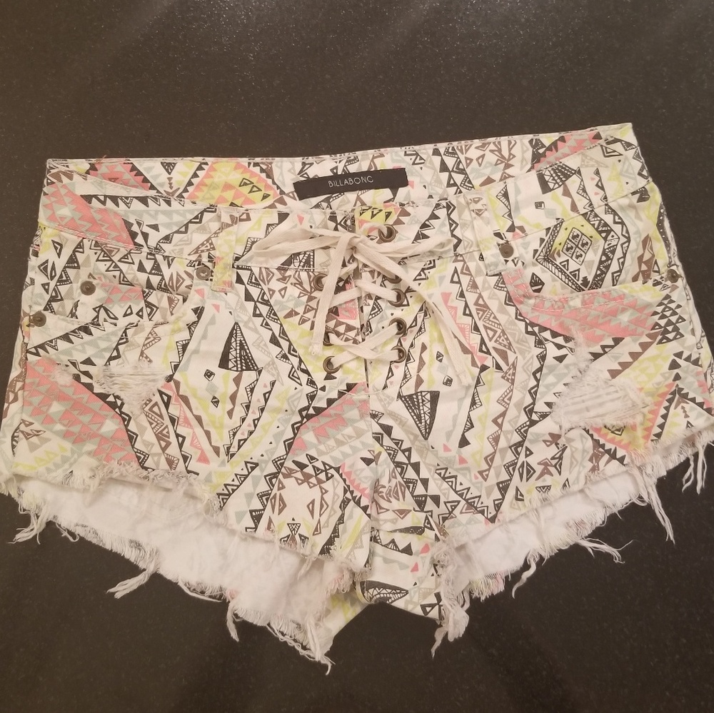 Billabong Junior's Printed Lace Up Frayed Shorts
